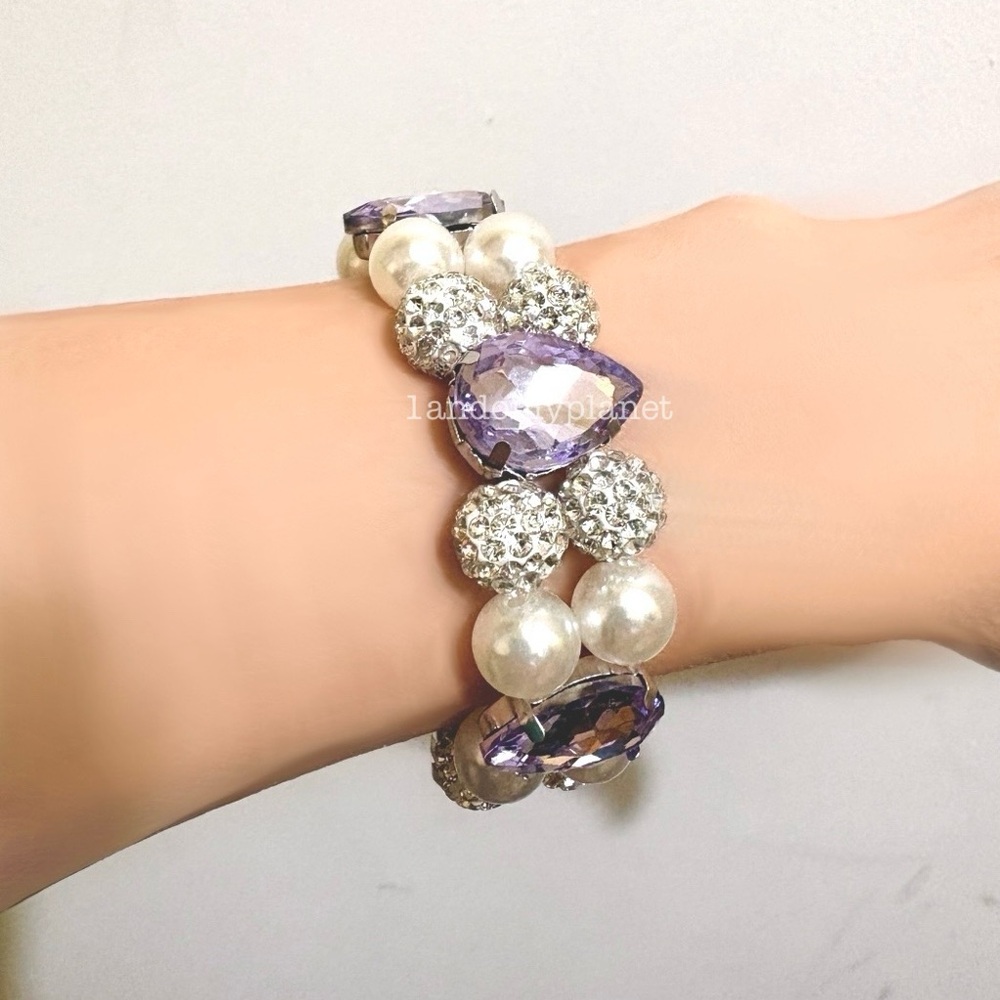 🌹HP🌹 NEW Gorgeous Amethyst Rhinestone Diamond, & Pearl Bracelet - Picture 2 of 4
